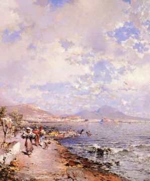 フランツ・リヒャルト・ウンターバーガー Painting - ベルギーのナポリ湾の風景フランツ・リヒャルト・ウンターベルガー